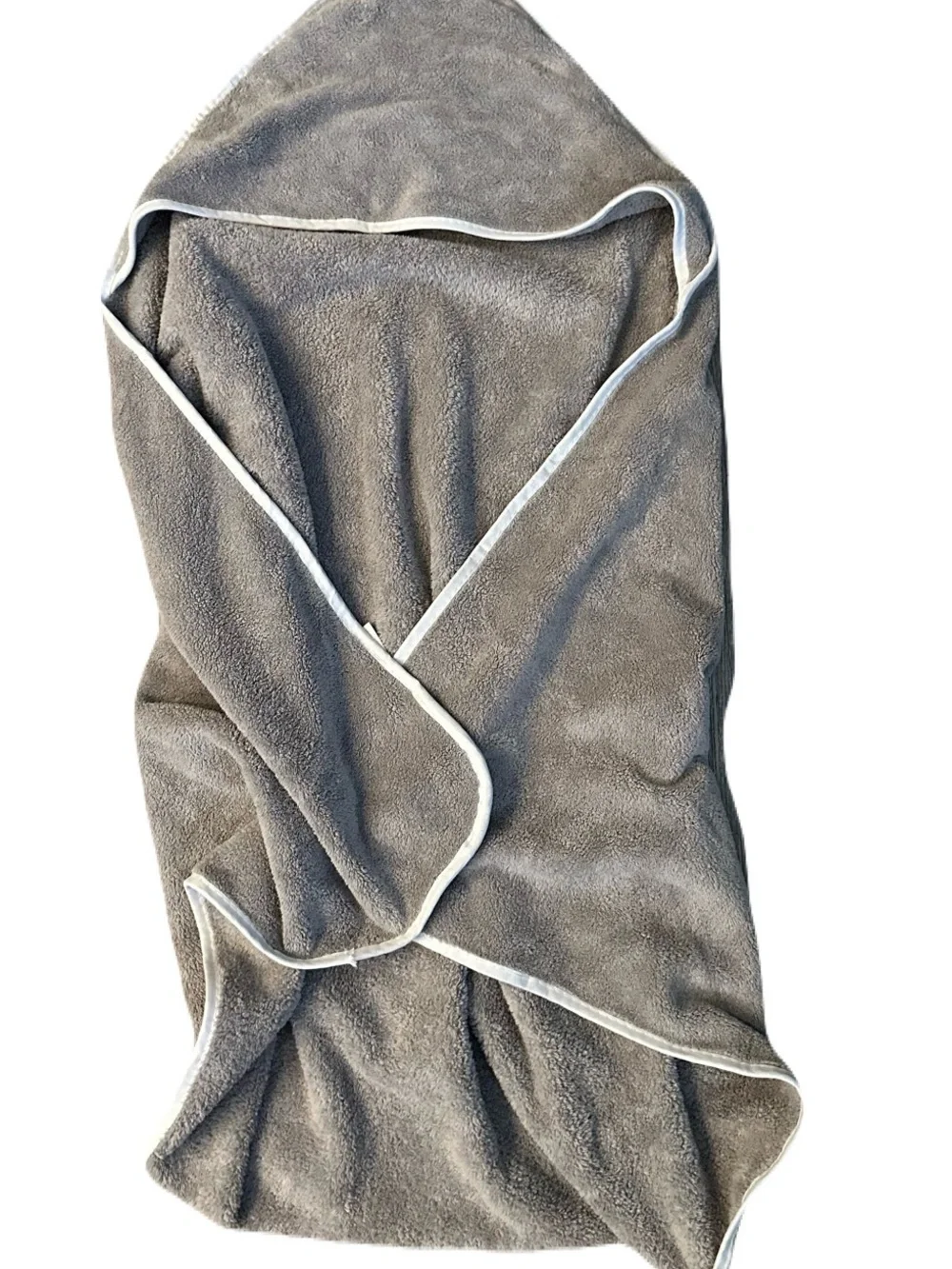 Set of 4 Soft Hooded Towel Wrap in Gray with White Trim